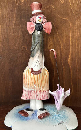 Lino Zampiva Figurines Clown W/Pink Bow&Umbrella - Boxed