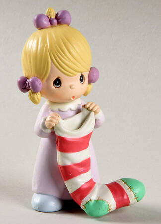 Christmas Figurines Girl Holding Stocking - With Box