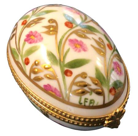 Paris-Style Limoges Box Egg Shape Pink Flowers - No Box