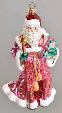 Christopher Radko Christmas Ornament Santa In Pink With Staff And Present - No Box