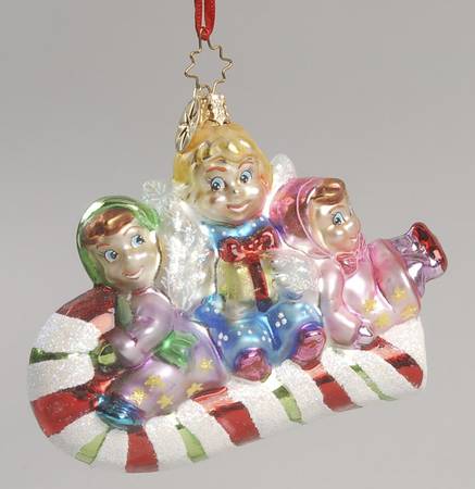 Christopher Radko Christmas Ornament Kids On Candy Cane Sled - Boxed