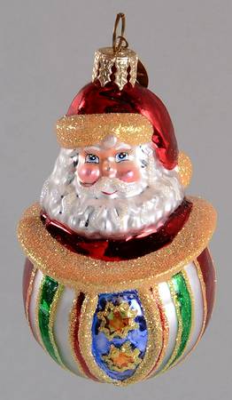 Roly Poly Ornaments Santa  In Harlequin Hat - No Box