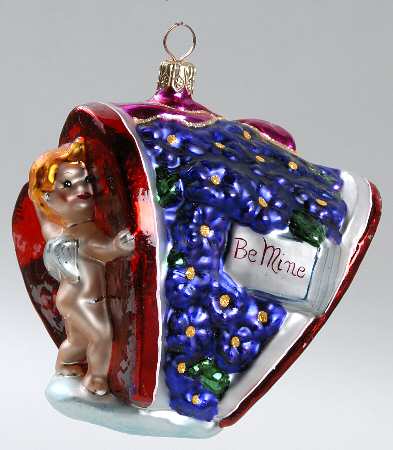Christopher Radko Christmas Ornament Cherub On Heart Box Of Flowers - No Box