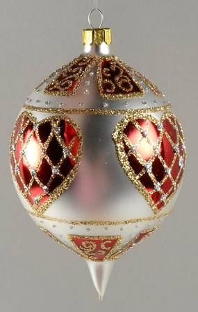 Teardrop (Shaped) Ornaments Russian Jewel Hearts-Silver/Red - No Box