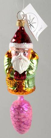 Santa with Pinecones-Trees Mountain Christmas-Green Robe/Pink Cone - No Box