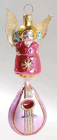 Angel Ornaments (Blown Glass) Mandolin Angel-Pink - No Box