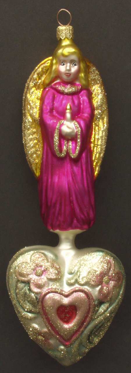 Angel Ornaments (Blown Glass) Celestial Hearts-Pink - No Box