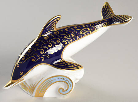 Imari Paperweight Collection Dolphin-Cobalt-No Stopper - No Box 96a