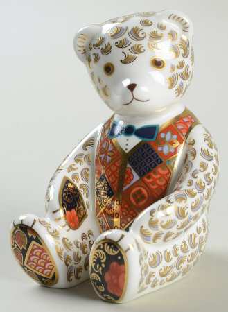 Imari Paperweight Collection Teddy Bear-Blue Bow Tie - With Box