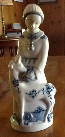 Blue & White Figurine Girl With Deer - No Box