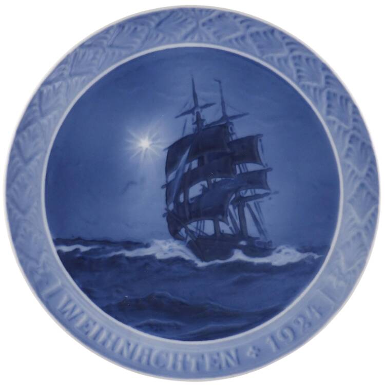 Annual Christmas Plate Schooner At Sea Christmas Night-German - No Box