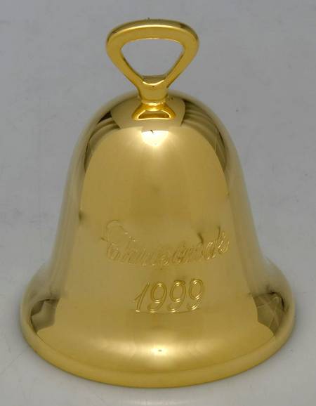Goldplated Christmas Bell 1999-Gold Bell - With Box