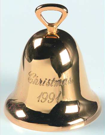 Goldplated Christmas Bell 1991-Gold Bell - Boxed
