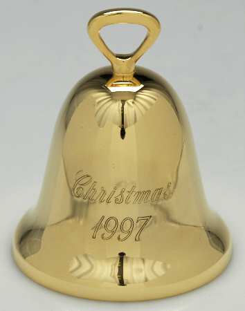 Goldplated Christmas Bell 1997-Gold Bell - Boxed