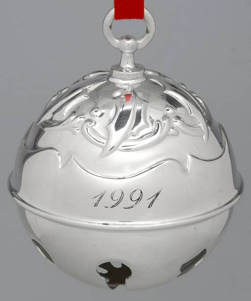 Holly Bell Ornament 1991 Holly Bell-Silverplate - With Box