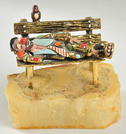 Clown Sculptures Louie On Park Bench-Blue Shirt - No Box