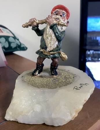 Clown Sculptures Gnome Playing Flute - No Box