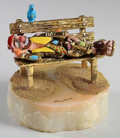 Clown Sculptures Louie On Park Bench-Yellow Shirt - No Box