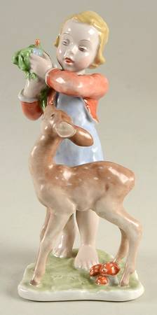 Rosenthal Figurine Child & Deer (Blonde Hair) - No Box