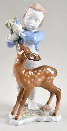 Rosenthal Figurine Child & Deer (Brown Hair) - No Box 173a