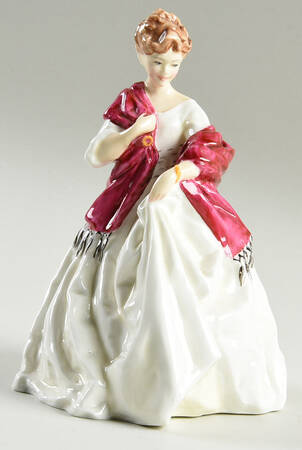 Royal Worcester Figurine First Dance-Cream Dress Burgundy Stole   - No Box 108