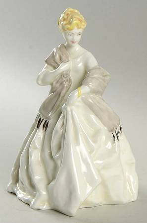 Royal Worcester Figurine First Dance-White Dress-Gray Stole - No Box
