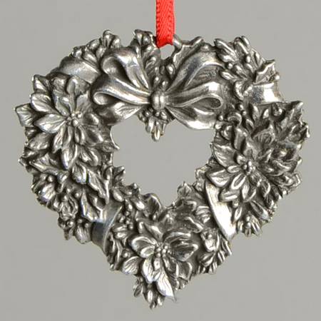 Christmas Wreath Ornament Poinsettia Heart - Boxed