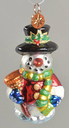 Snowmen with Broom Snow Snuggle-Black Hat - No Box