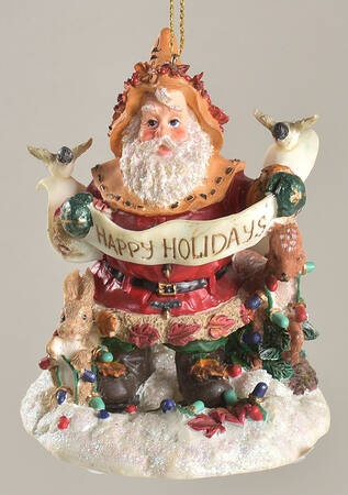 Woodland Winds Frosty Leaf Santa With Banner - Boxed