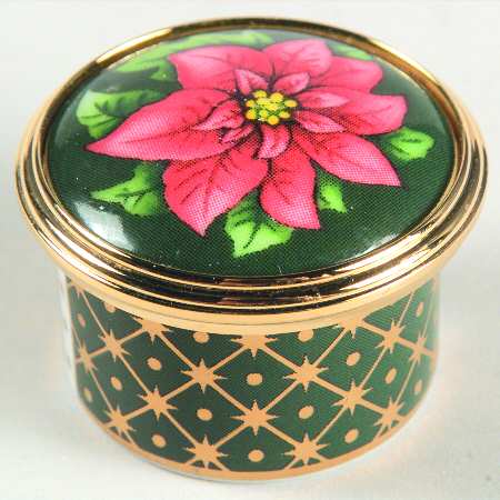 Royal Worcester Enamel Boxes Poinsettia-Small Round - Boxed
