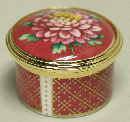 Royal Worcester Enamel Boxes Chrysanthemum-Small Round - Boxed