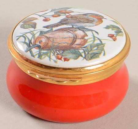 Royal Worcester Enamel Boxes Robin & Holly - Boxed