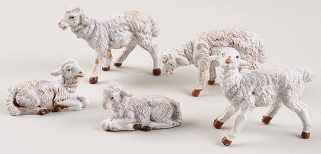 Fontanini Heirloom Nativity 5" Scale Sheep-White Set Of 5 - Boxed