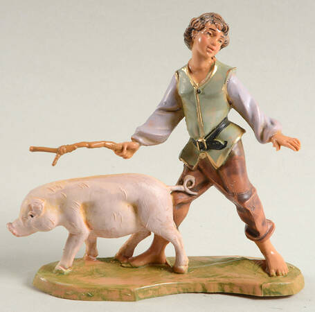 Fontanini Heirloom Nativity 5" Scale Clement Boy With Pig - With Box Bx373