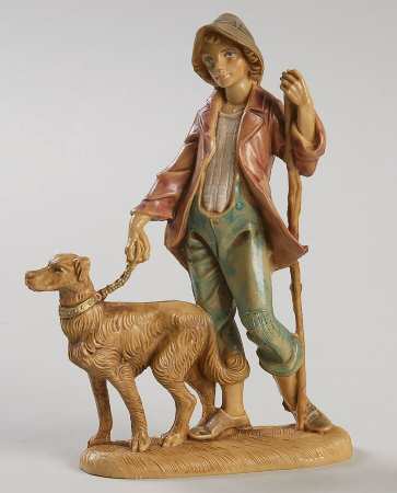 Fontanini Nativity 5" Scale Older Zachariah, Villager W/Dog - Boxed