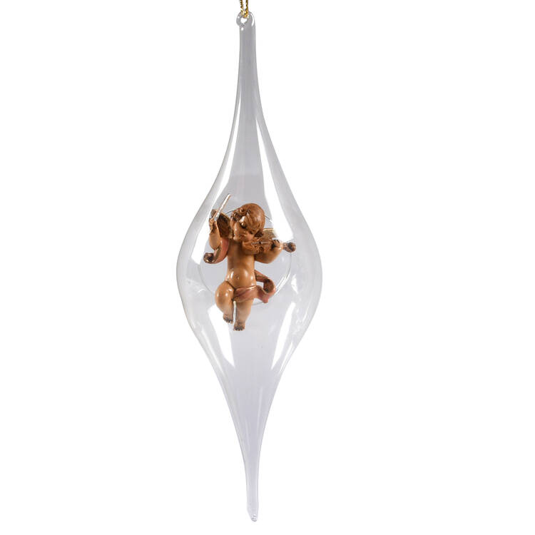 Nativity Fontanini Ornament Cherub W/Violin In Teardrop - Boxed