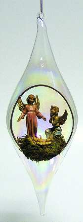 Nativity Fontanini Ornament Two Angels & Jesus-Teardrop Shape - Boxed