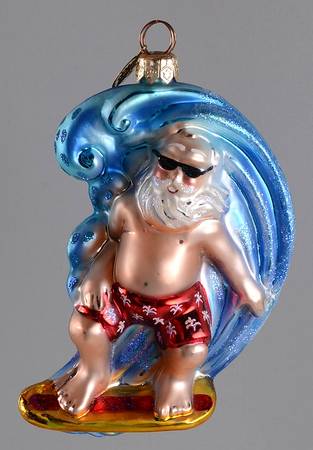 Surf & Sun-Santa Ornaments Catch The Wave-Red Trunks - No Box
