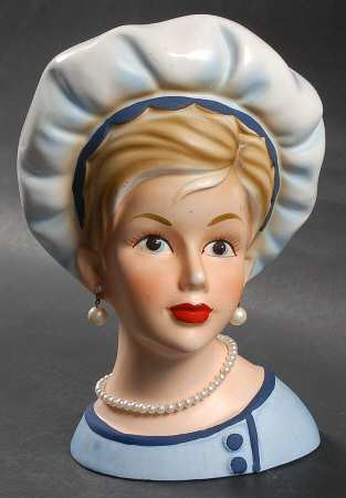 Reliable Head Vases Lady With Blue Hat & Pearls - No Box