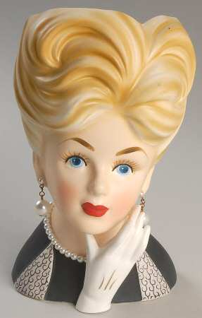 Reliable Head Vases Lady W/ Black Dress & Pearls - No Box