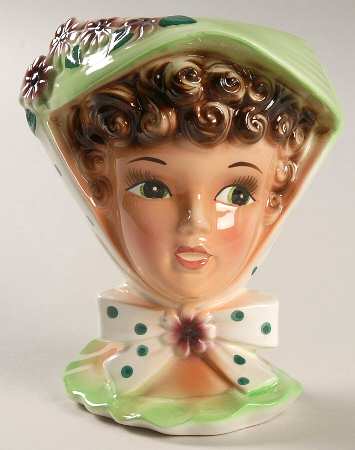 Reliable Head Vases Girl Grn Hat Polka Dot Bow - No Box