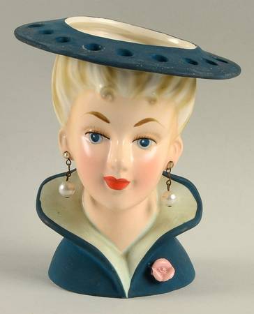 Reliable Head Vases Blue/Green Dress Pink Flower - No Box