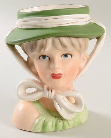 Reliable Head Vases Green Hat & Dress Blonde - No Box