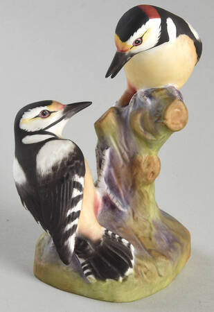 Royal Worcester Bird Figurines Pied Woodpeckers - No Box