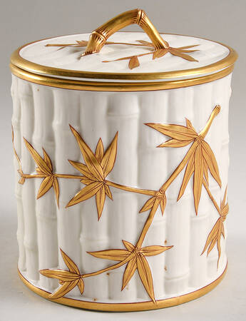 Blush Ivory Ware Bamboo Biscuit Barrel - Gold Red - No Box