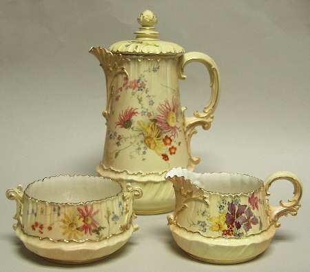 Blush Ivory Ware 3 Piece Chocolate Set-Circa 1892 - No Box