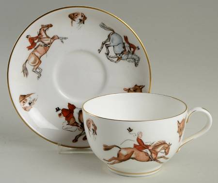 Blush Ivory Ware Pheasant Hunting Cup & Saucer - No Box