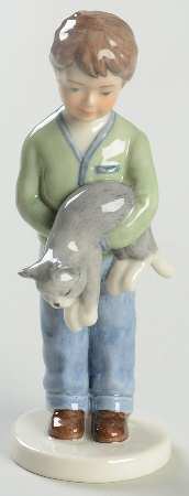 Annual Figurines Boy Holding Cat - With Box