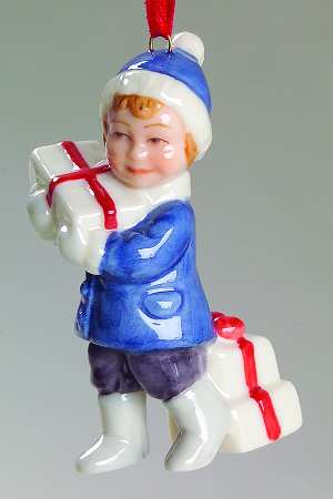 Annual Figurine Ornament Boy With Presents - Boxed