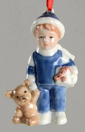 Annual Figurine Ornament Boy With Teddy Bear - With Box